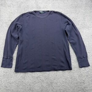 Polo Ralph Lauren Sweater Mens Medium Blue Thermal Knit Crewneck Cotton Pullover
